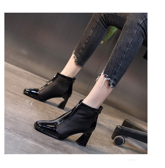 Breathable Chunky Heel High Heel Square Toe Shoes