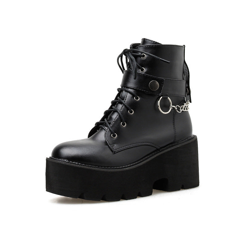 Thick-Soled Thick-Heeled Martin Boots British Style Slope With High-Heeled Ankle Boots