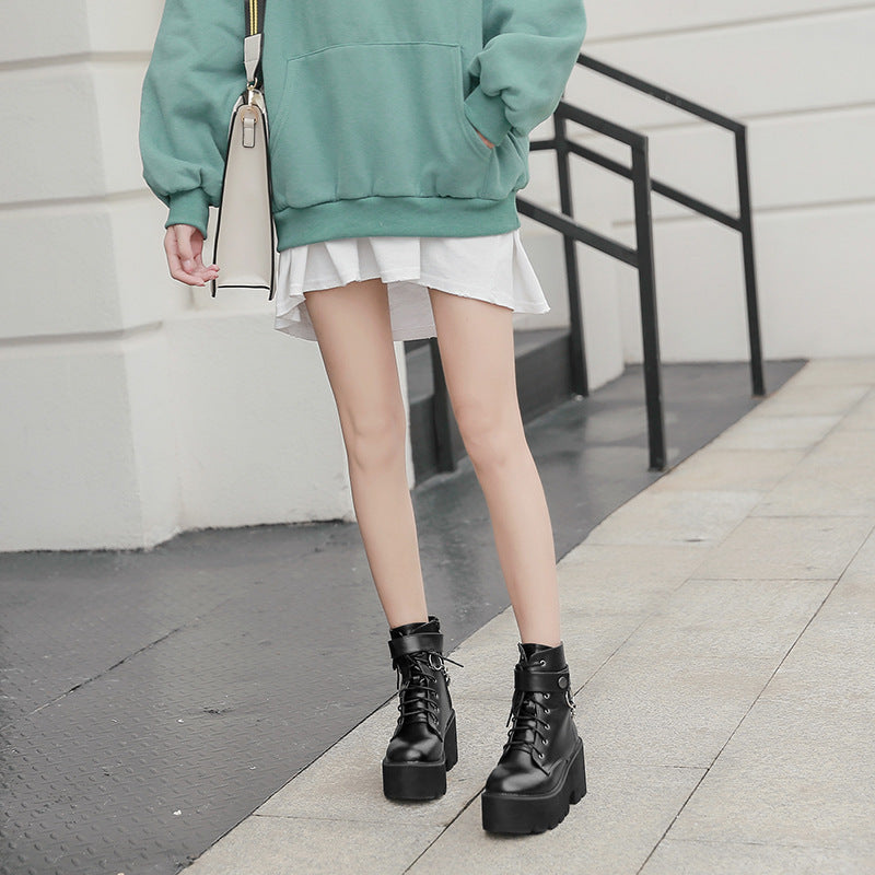 Thick-Soled Thick-Heeled Martin Boots British Style Slope With High-Heeled Ankle Boots