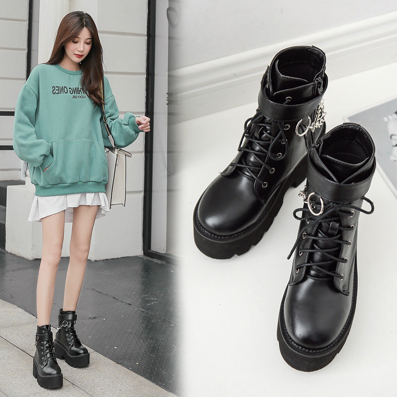 Thick-Soled Thick-Heeled Martin Boots British Style Slope With High-Heeled Ankle Boots