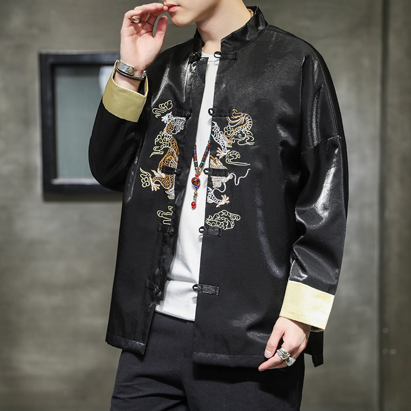Retro Button Embroidered Jacket Tang Suit Coat Top Hanfu