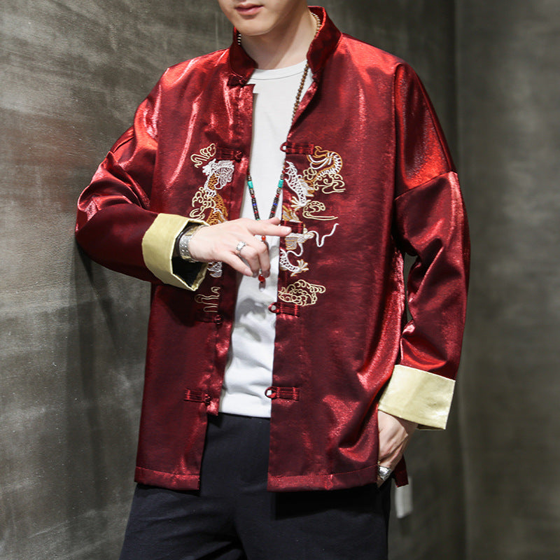 Retro Button Embroidered Jacket Tang Suit Coat Top Hanfu