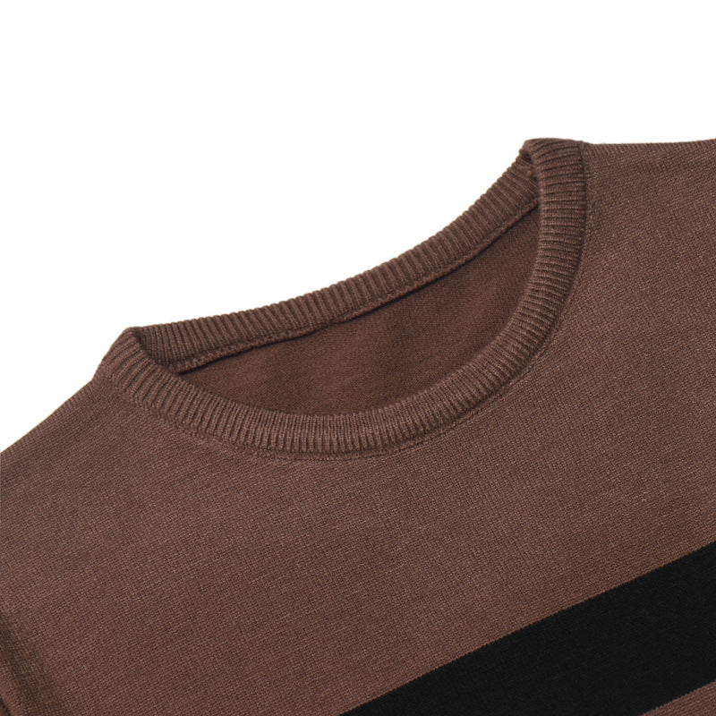 New Round Neck Sweater Men's Striped Color Blocking Slim Fit Sweater
