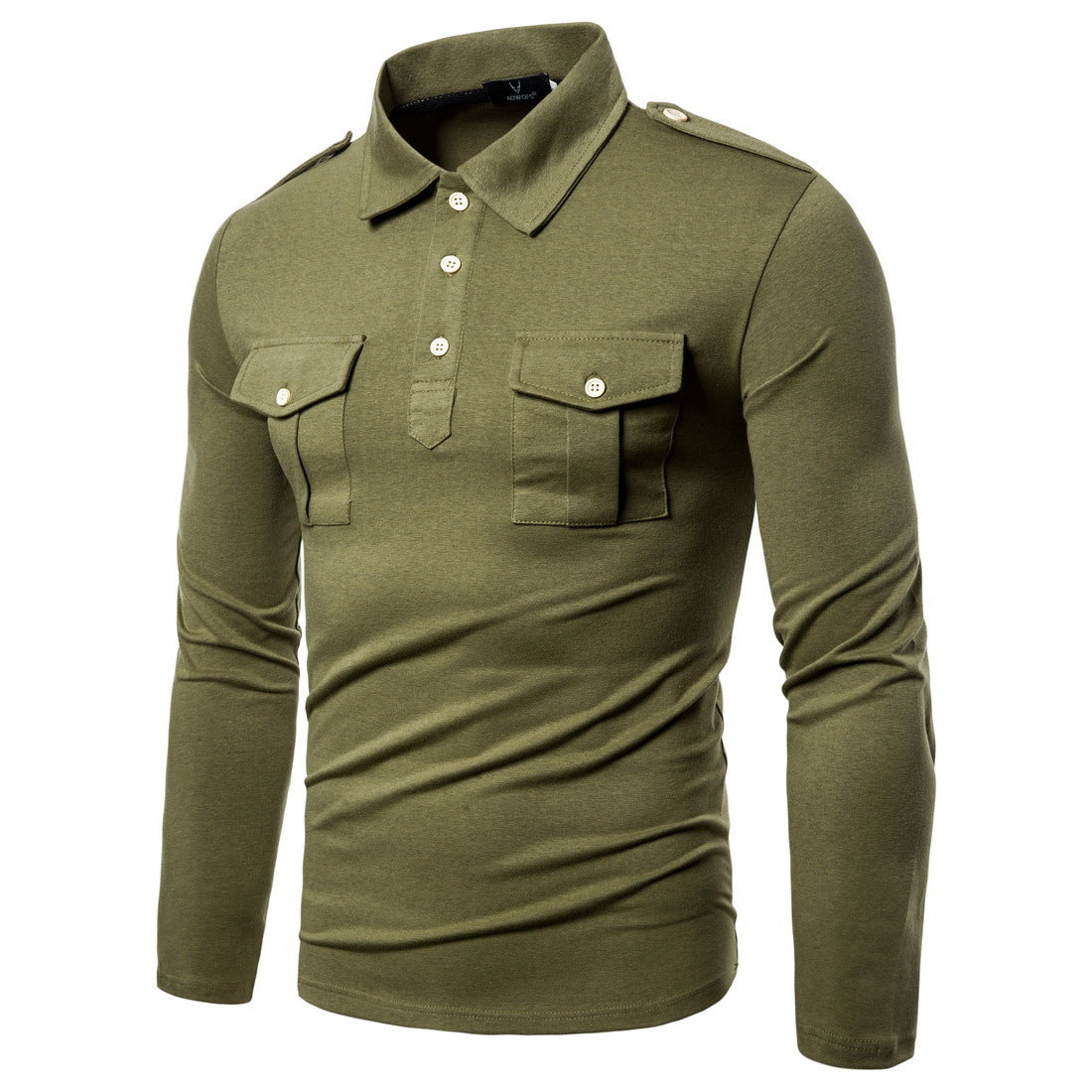 Men's New Lapel Long Sleeved T Shirt Military Style