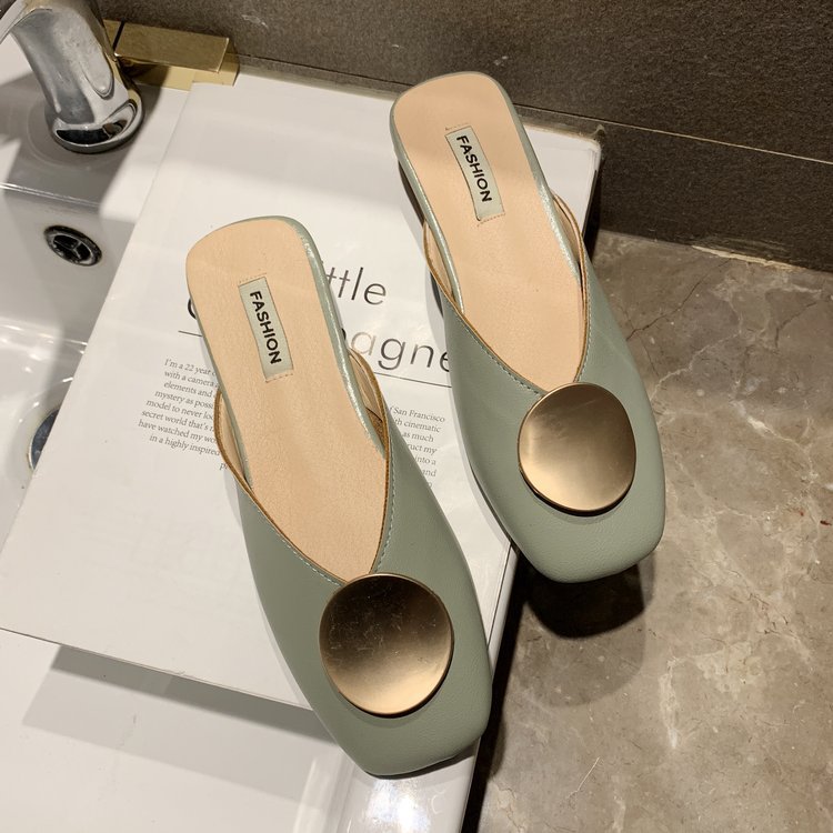 Dress Net Red Slippers Women'S Summer New Fashion Casual Baotou Half Slippers Women'S Low Heel Thick Heel Sandals Muller Shoes