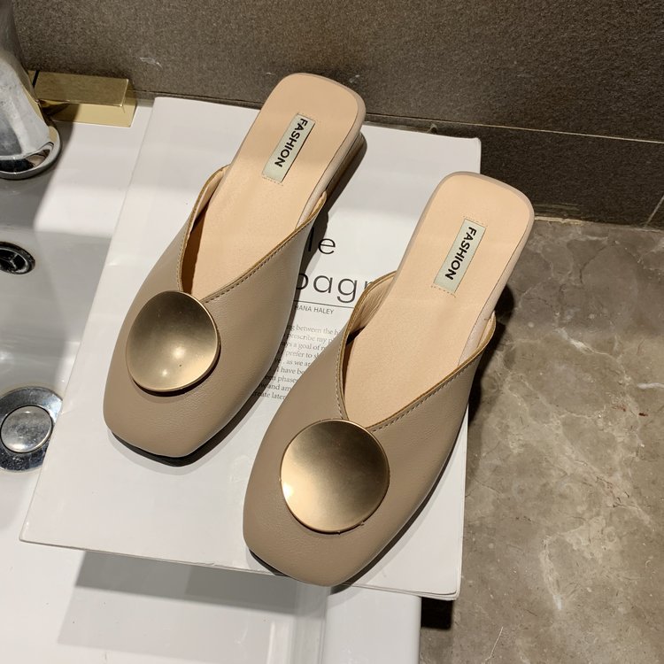 Dress Net Red Slippers Women'S Summer New Fashion Casual Baotou Half Slippers Women'S Low Heel Thick Heel Sandals Muller Shoes