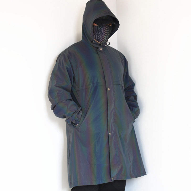 Colorful Reflective Windbreaker Hip-hop Dark Motorized Cloak Large Size Laser Waterproof Cloak