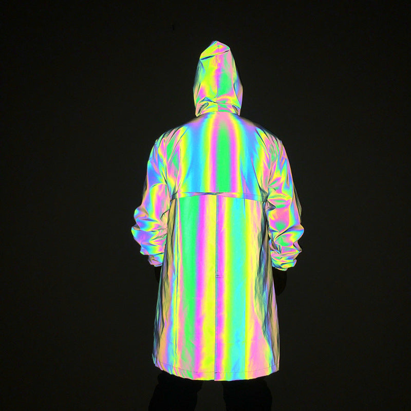 Colorful Reflective Windbreaker Hip-hop Dark Motorized Cloak Large Size Laser Waterproof Cloak