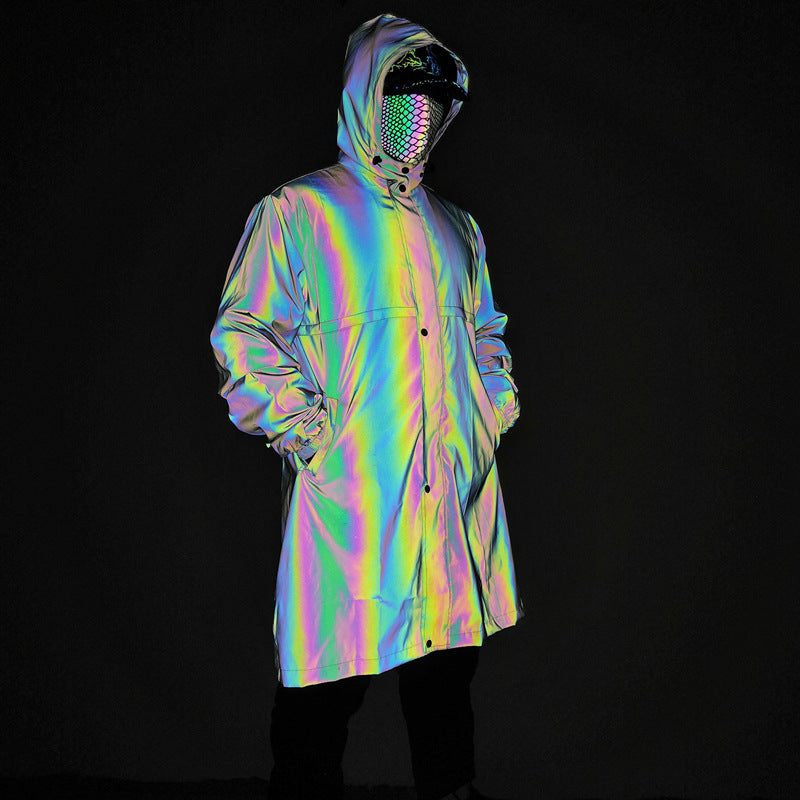 Colorful Reflective Windbreaker Hip-hop Dark Motorized Cloak Large Size Laser Waterproof Cloak