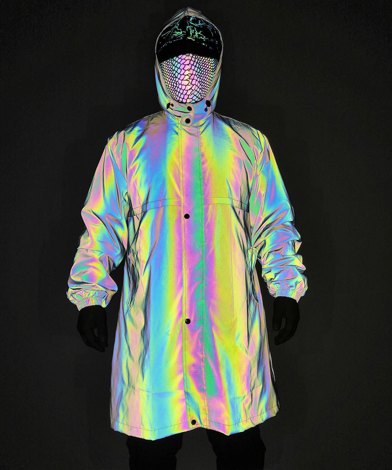 Colorful Reflective Windbreaker Hip-hop Dark Motorized Cloak Large Size Laser Waterproof Cloak