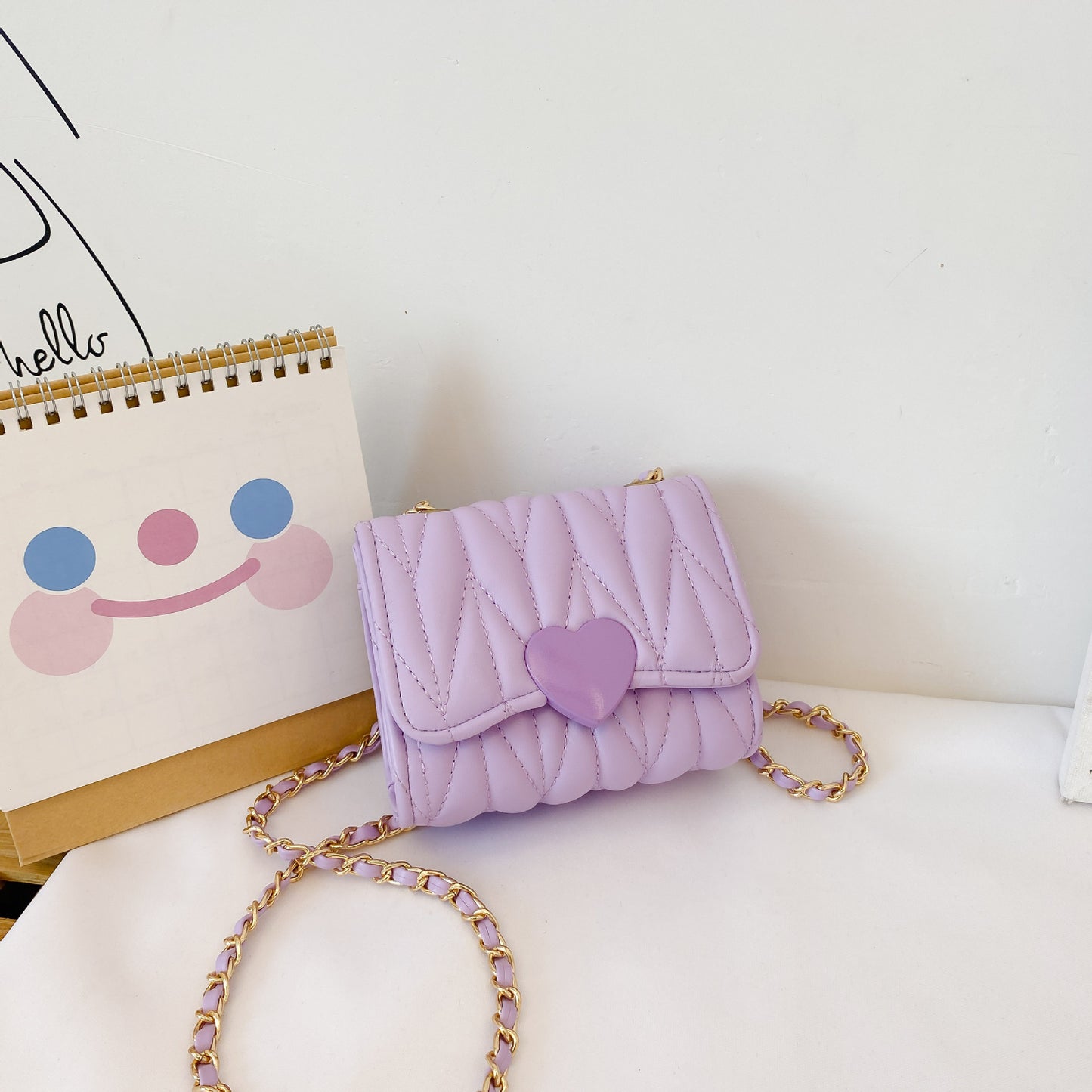 Children'S Heart-Shaped Embroidery Thread Parent-Child Mini One-Shoulder Messenger Small Square Bag