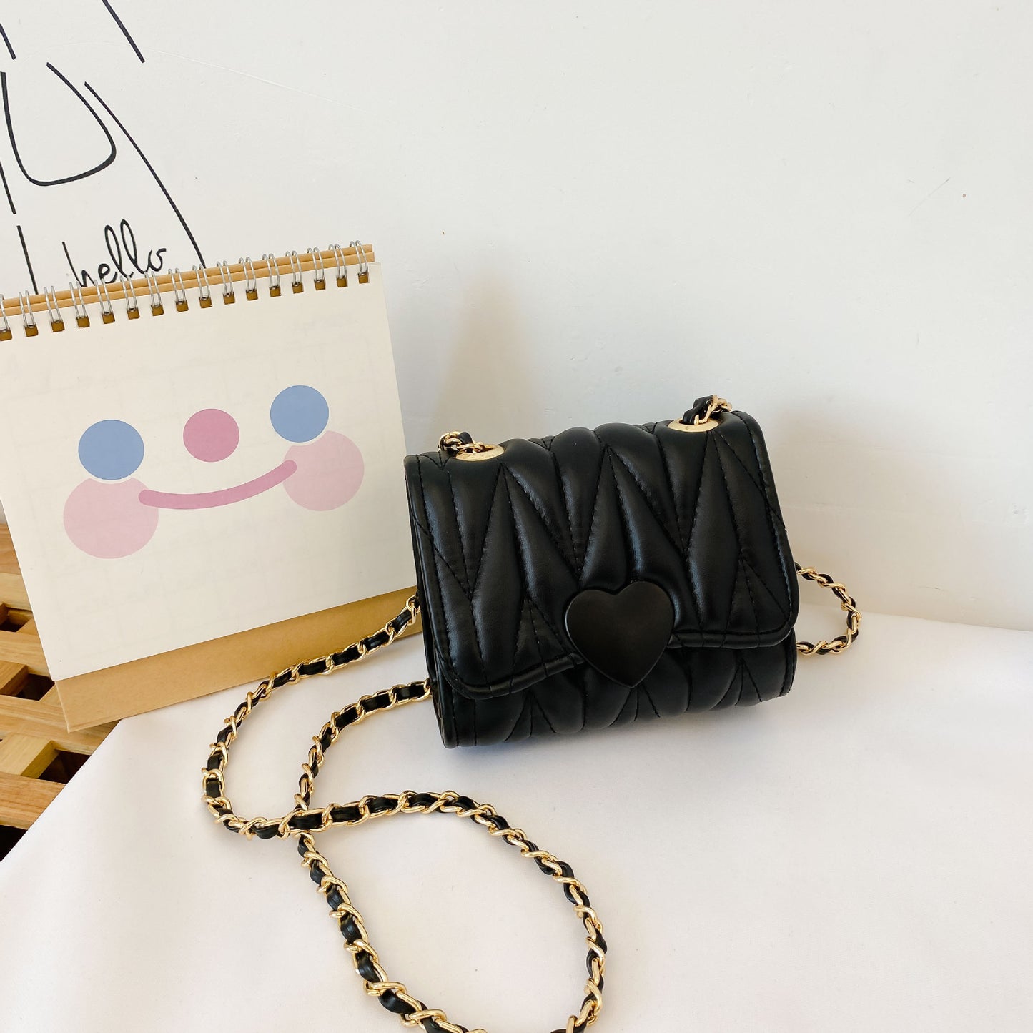 Children'S Heart-Shaped Embroidery Thread Parent-Child Mini One-Shoulder Messenger Small Square Bag