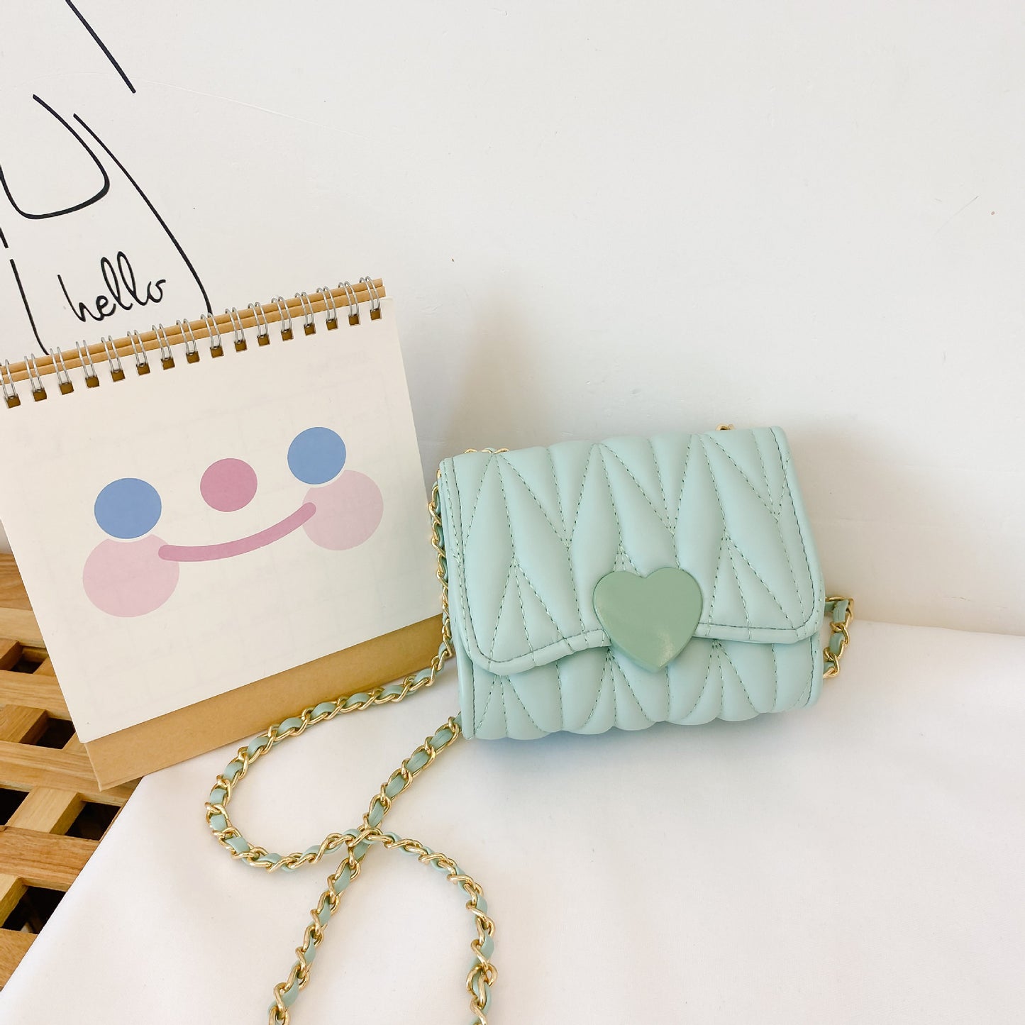 Children'S Heart-Shaped Embroidery Thread Parent-Child Mini One-Shoulder Messenger Small Square Bag
