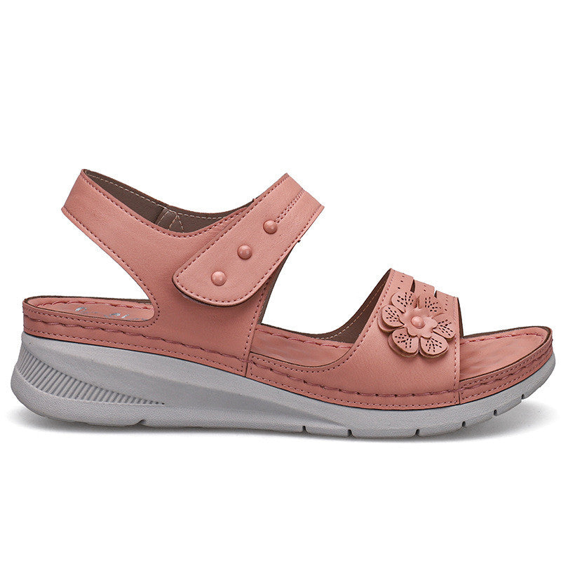 Casual And Comfortable Wedge With Flower Stitching Light Velcro Sandals Women