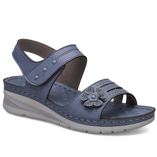 Casual And Comfortable Wedge With Flower Stitching Light Velcro Sandals Women