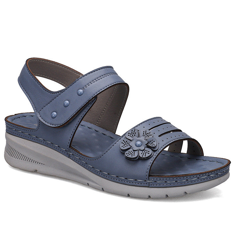 Casual And Comfortable Wedge With Flower Stitching Light Velcro Sandals Women