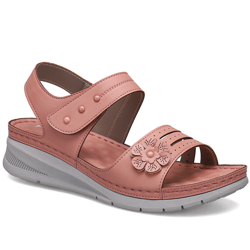 Casual And Comfortable Wedge With Flower Stitching Light Velcro Sandals Women