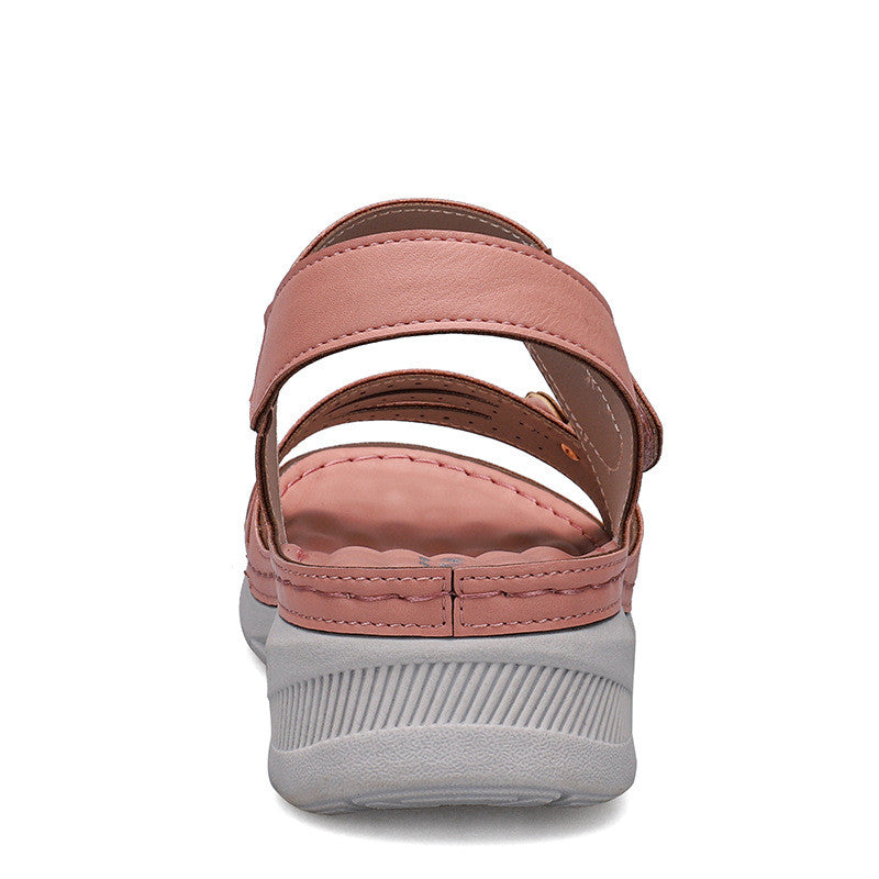 Casual And Comfortable Wedge With Flower Stitching Light Velcro Sandals Women