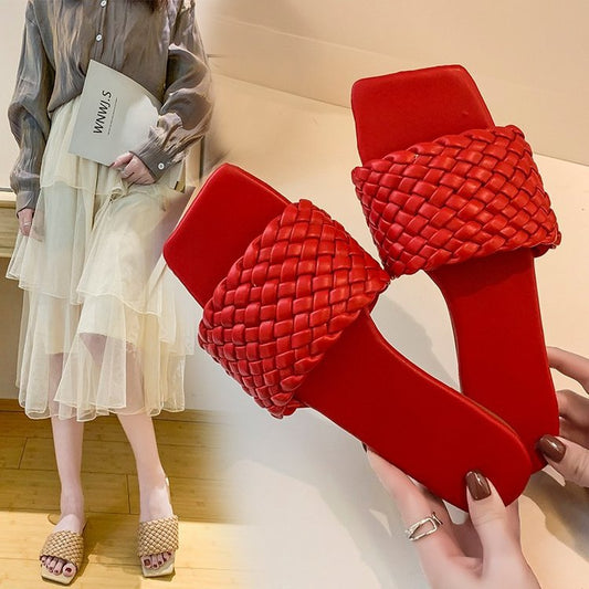 Summer New Style Woven Large Size Slippers Fashion Foreign Trade Word Beach Shoes Women