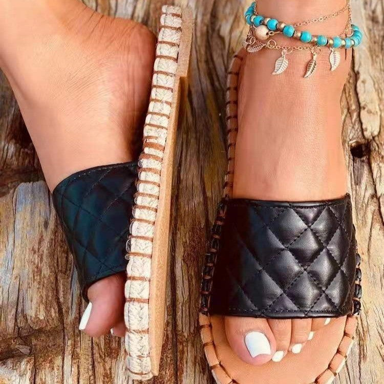 One-line Straw Woven Rope Small Fragrant Slippers