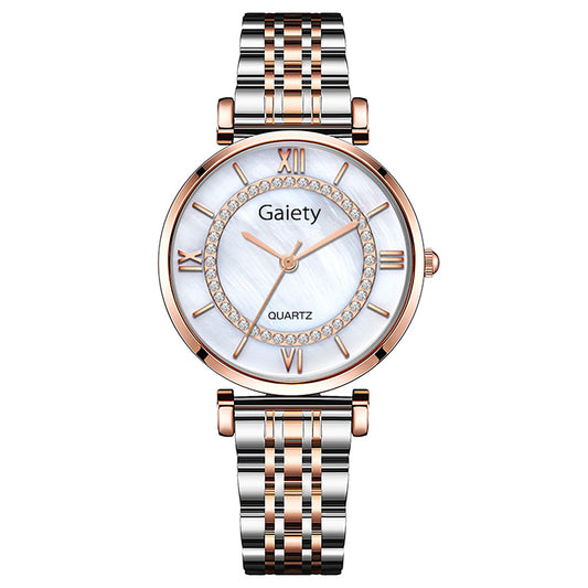 Quartz Watch Roman Classic Dial Diamond Steel Band Watch