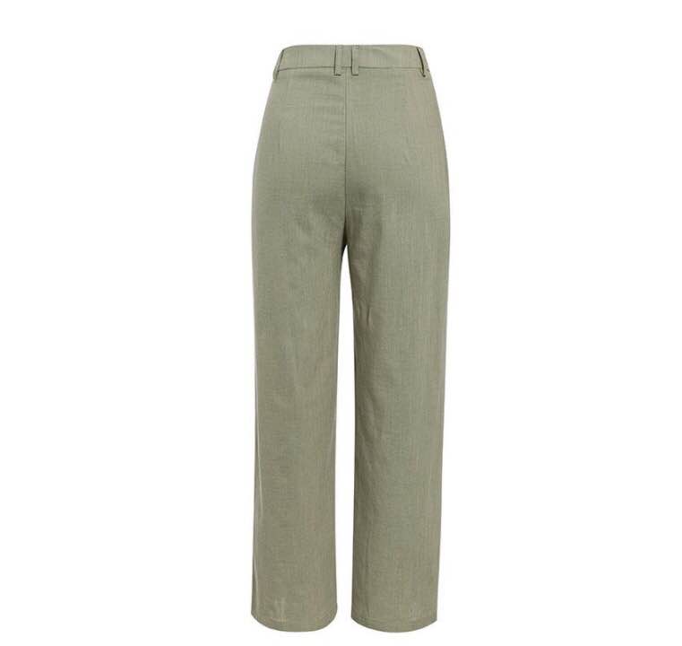 Solid color button slim trousers