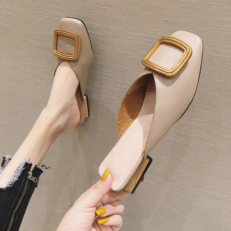 Baotou Half Slippers Women's SquareToe All-match SingleShoes