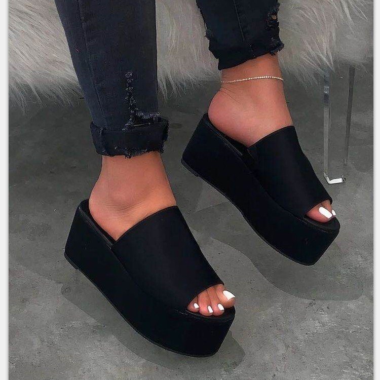 Amazon Ebay Sandals And Slippers Female Plus Size Summer Sponge Cake Thick-Bottomed Camouflage Word Drag Flat-Bottom Beach Sandals