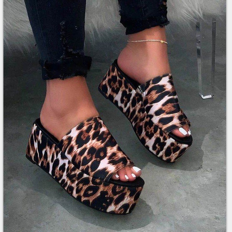 Amazon Ebay Sandals And Slippers Female Plus Size Summer Sponge Cake Thick-Bottomed Camouflage Word Drag Flat-Bottom Beach Sandals