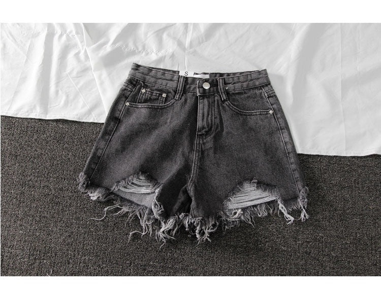 Summer Shorts Denim Wide-leg Ripped Pants  Irregular Frayed Trousers