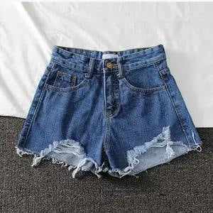 Summer Shorts Denim Wide-leg Ripped Pants  Irregular Frayed Trousers