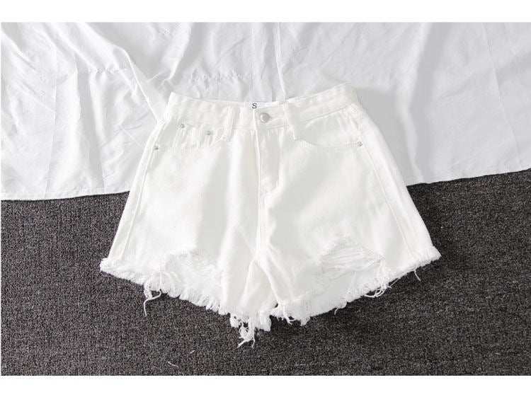Summer Shorts Denim Wide-leg Ripped Pants  Irregular Frayed Trousers