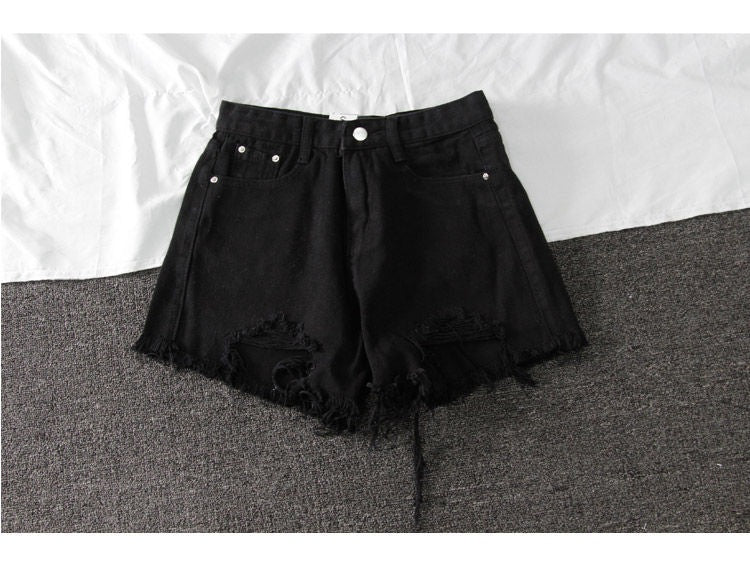 Summer Shorts Denim Wide-leg Ripped Pants  Irregular Frayed Trousers