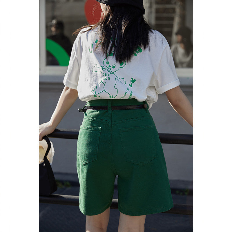 New Summer Small Tall Waist Slim Straight Five-Point Shorts Women