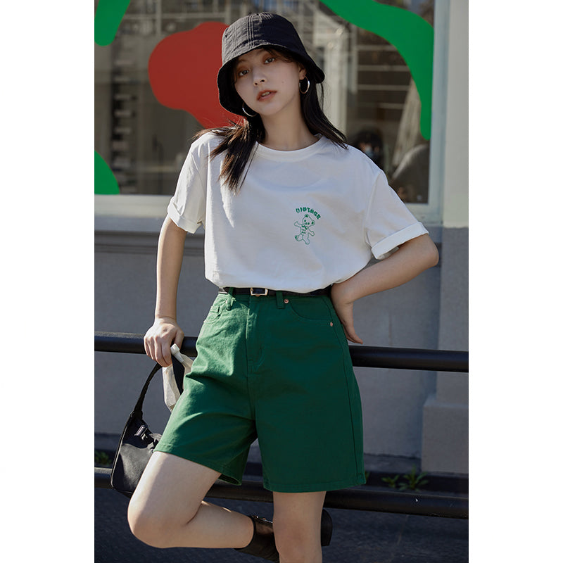 New Summer Small Tall Waist Slim Straight Five-Point Shorts Women