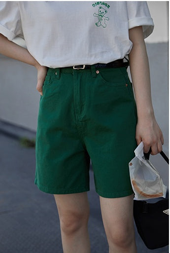 New Summer Small Tall Waist Slim Straight Five-Point Shorts Women