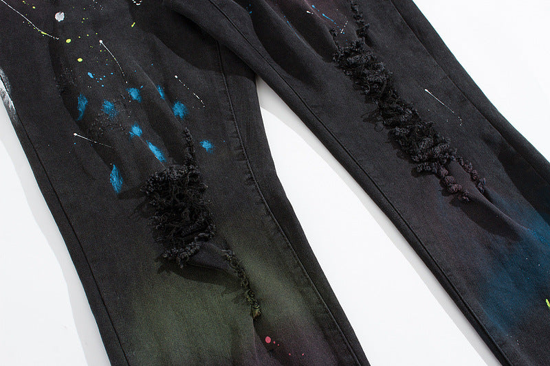 High Street Ink Splashed Stretch Ripped Jeans