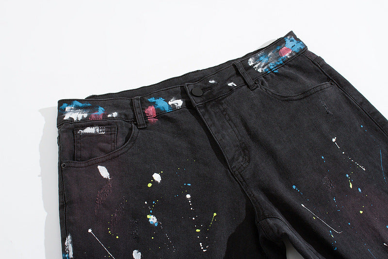 High Street Ink Splashed Stretch Ripped Jeans