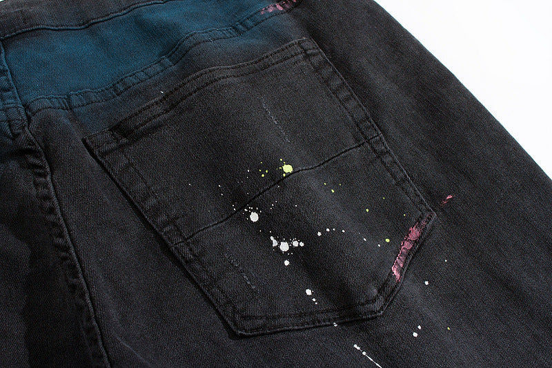 High Street Ink Splashed Stretch Ripped Jeans