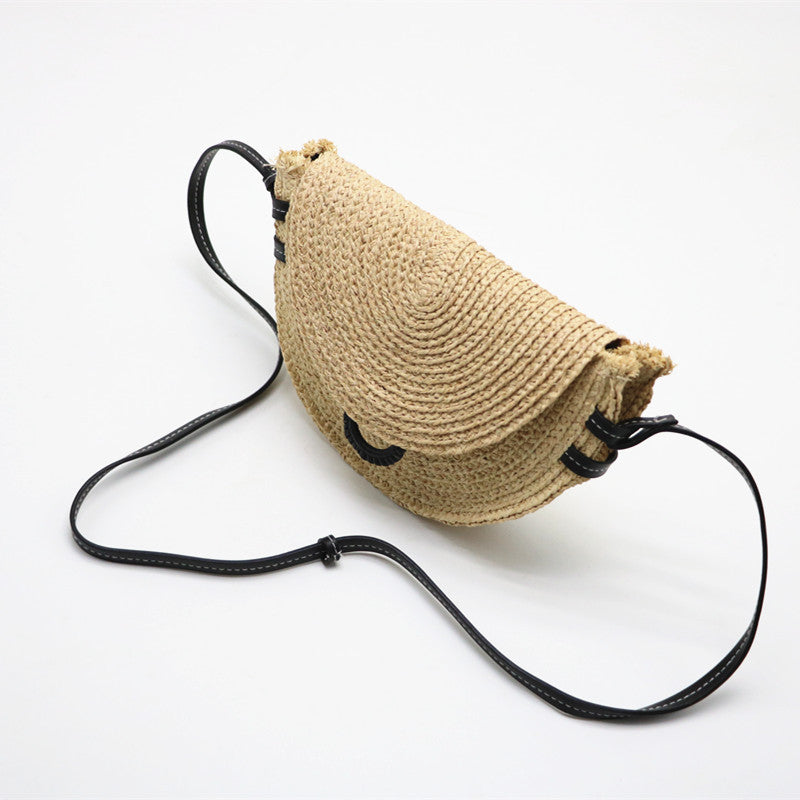 Ny Stil Halmvævet Taske Skuldertaske Messengertaske Sadel Taske Raffia