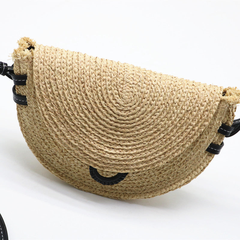 Ny Stil Halmvævet Taske Skuldertaske Messengertaske Sadel Taske Raffia