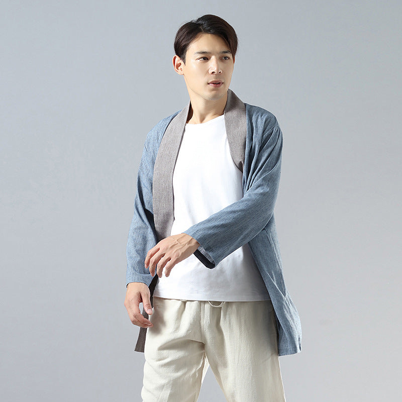 Color Matching Long-sleeved Hanfu With Lapel
