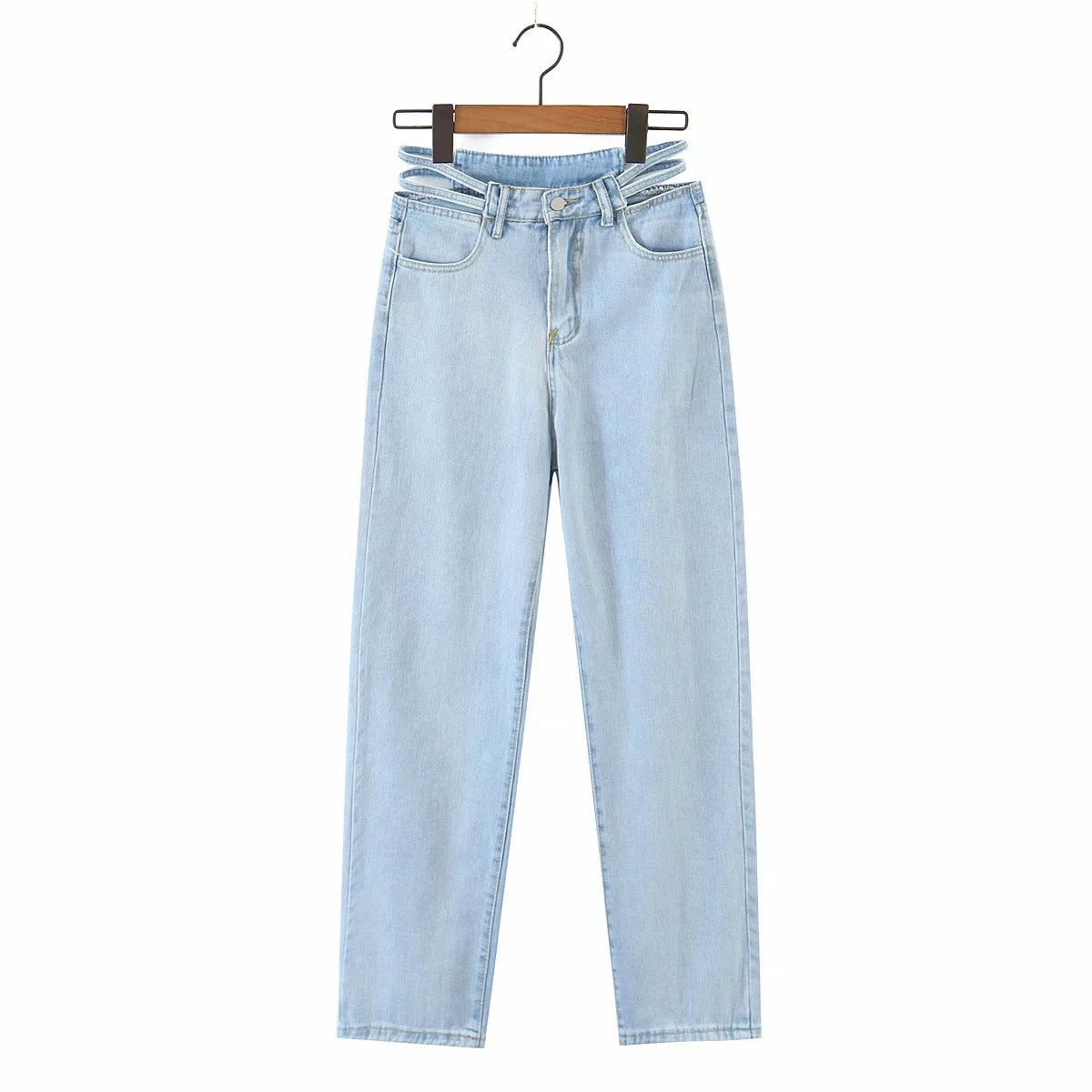 Korean Women's Hollow-waist Jeans Women's Casual Loose Straight Wide-leg Trousers Mopping Pants