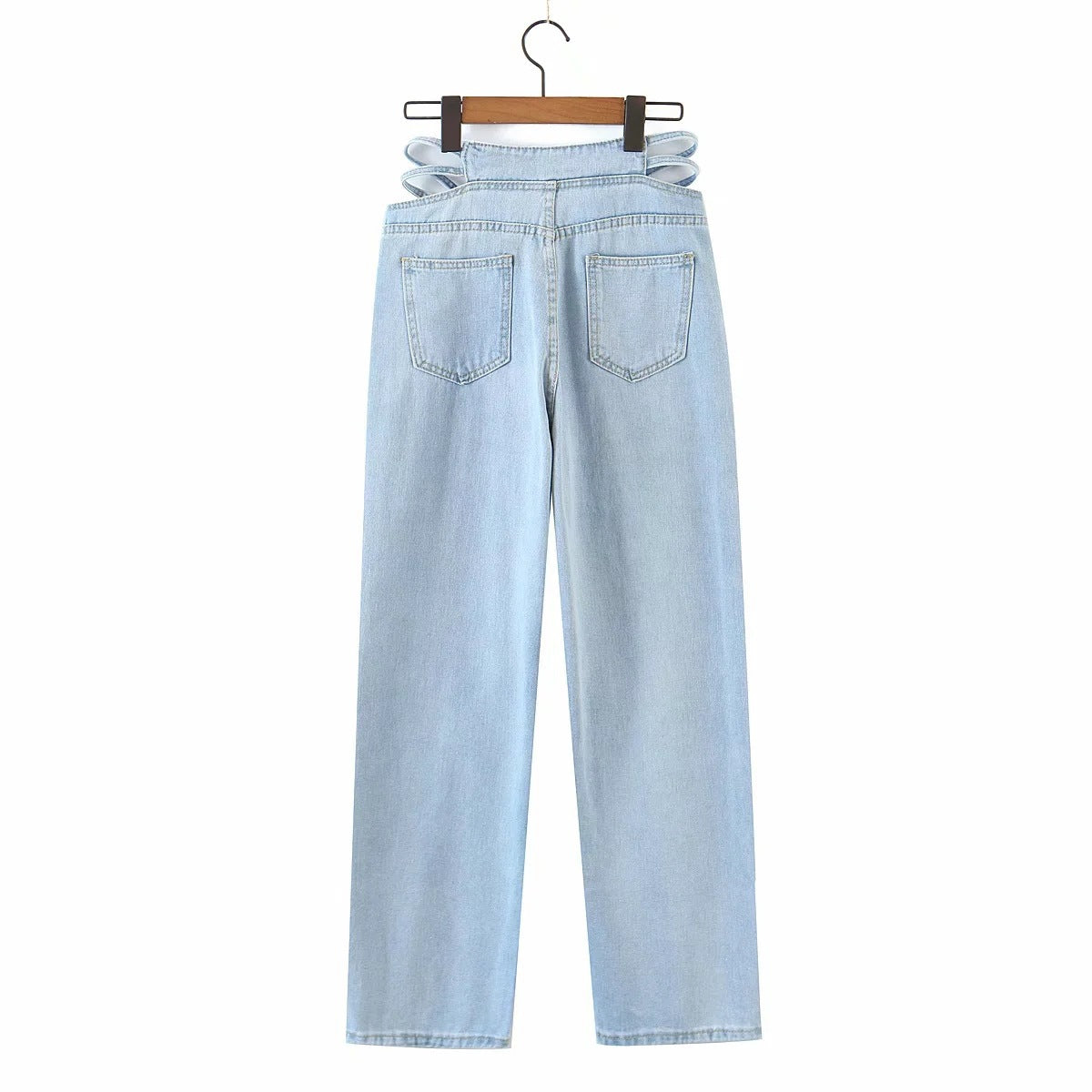 Korean Women's Hollow-waist Jeans Women's Casual Loose Straight Wide-leg Trousers Mopping Pants