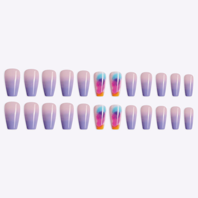 24 Unids Set Ataud Largo Unas Falsas Arco Iris Europeo Bailarina Completa