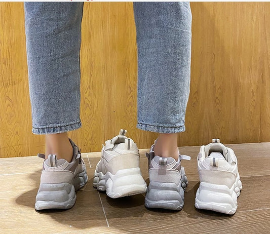 Fashion New Women's Vulcanized Shoes Platform Comfortable Lace-up Round Head Spring Casual Shoes Breathable Mesh Sneakers