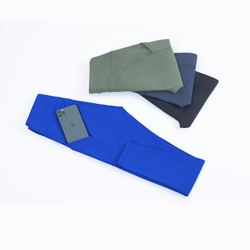 New Cross-Border Side Pockets Running Trousers, High Waist, Abdomen And Hips,  Fitness Pants, Skinny Sports, Nine-Point Trousers