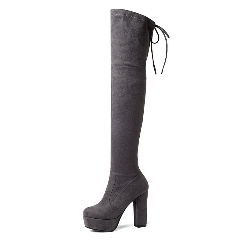 Platform Super High Thick Heel High Tube Elastic Women'S Shoes