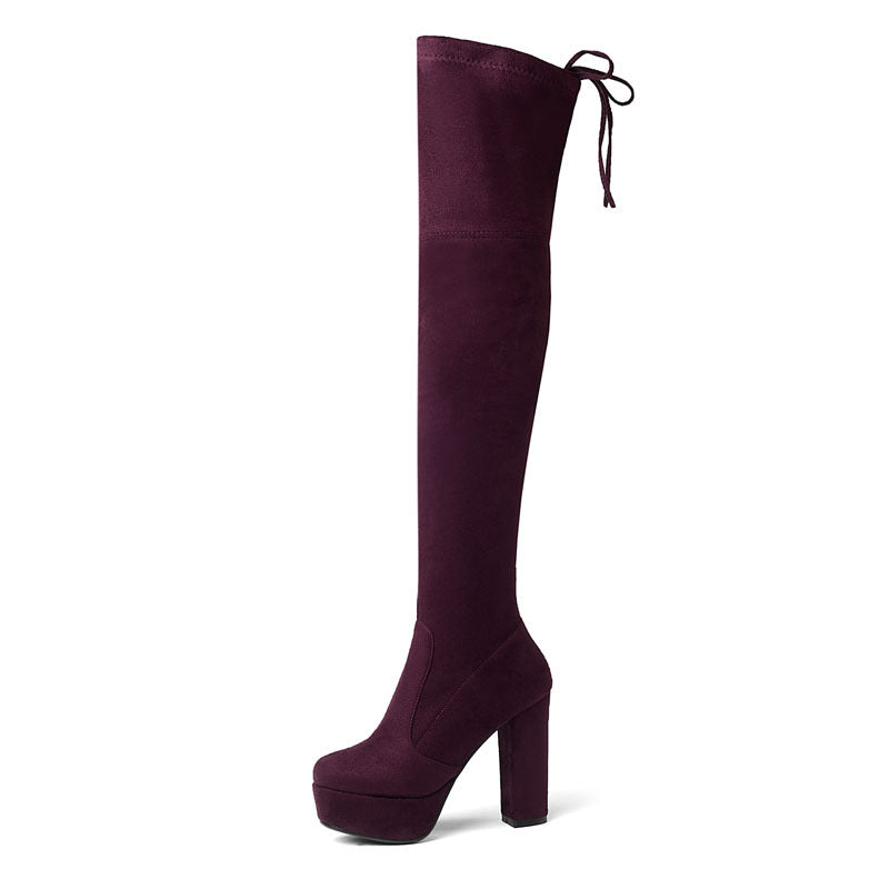Platform Super High Thick Heel High Tube Elastic Women'S Shoes