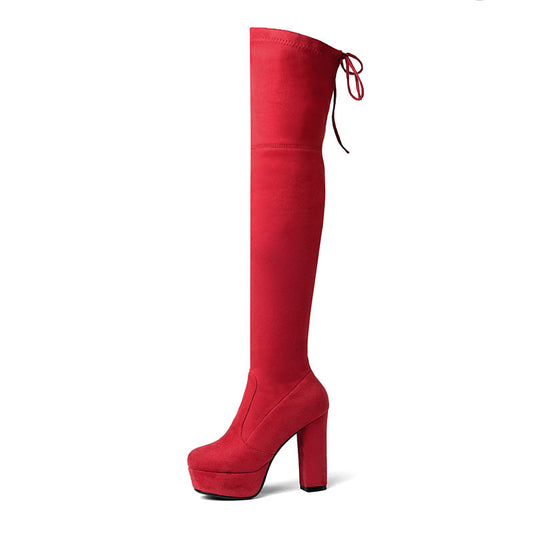 Platform Super High Thick Heel High Tube Elastic Women'S Shoes